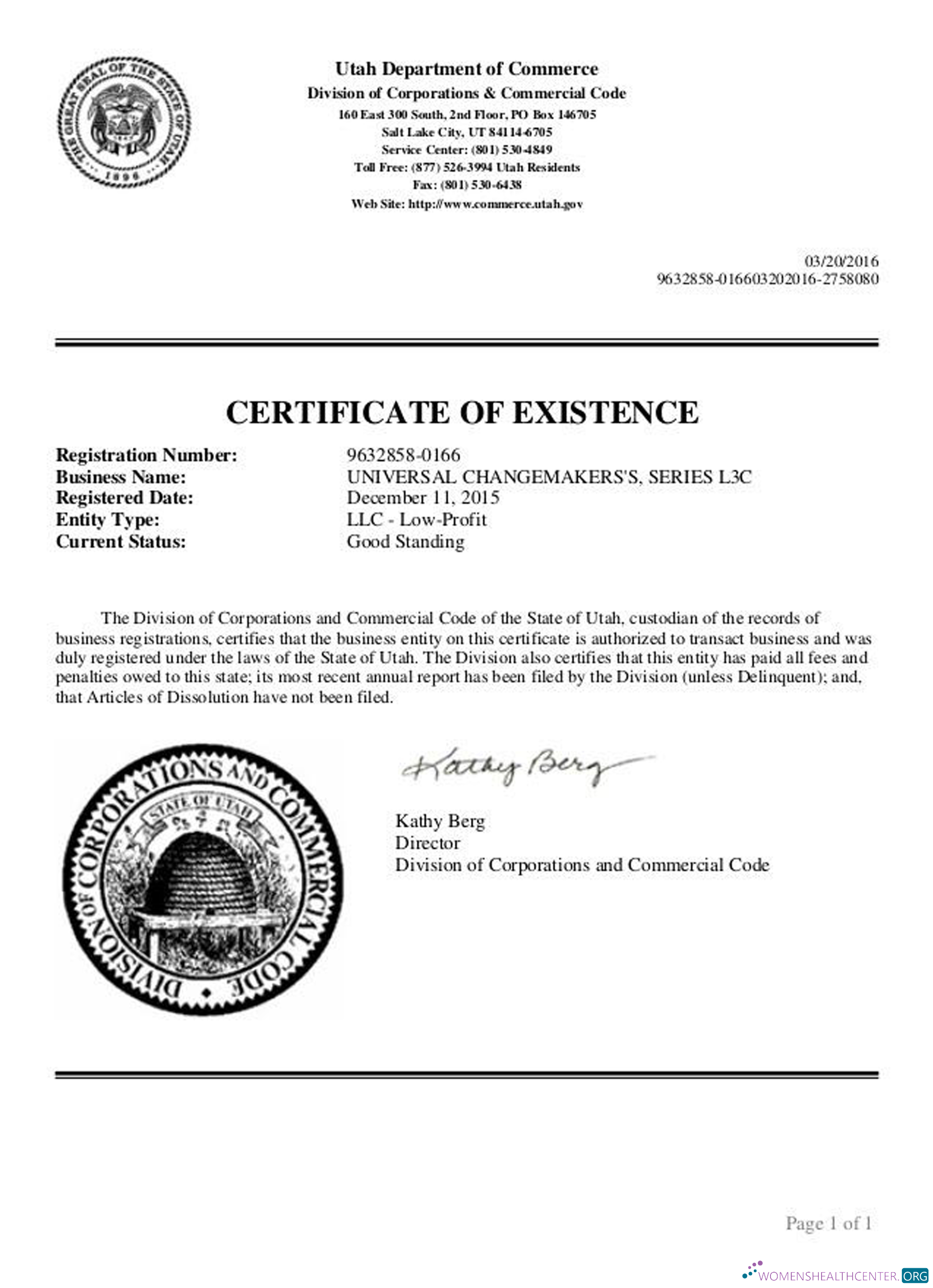 Download USA Utah certificate of good standing Photoshop template